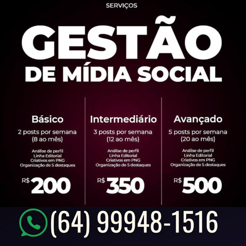 Plano Avançado Mídia Magnética- 5 posts por semana - R$ 500,00/mês